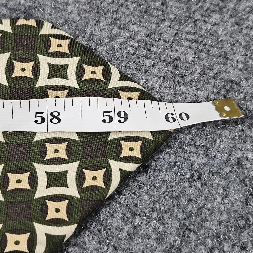 J Crew Necktie Green Beige Geometric‎ Lattice Pattern Squares Diamonds Grid - Picture 5 of 5
